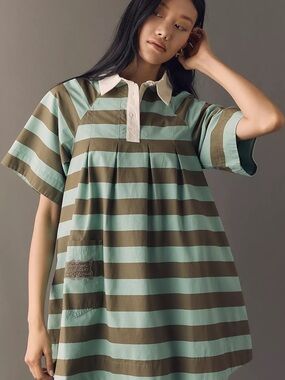 Striped Mini Dress in Mint and Olive